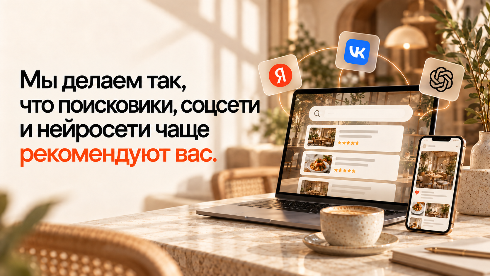 Мы делаем так, что поисковики, соцсети и нейросети чаще рекомендуют вас.